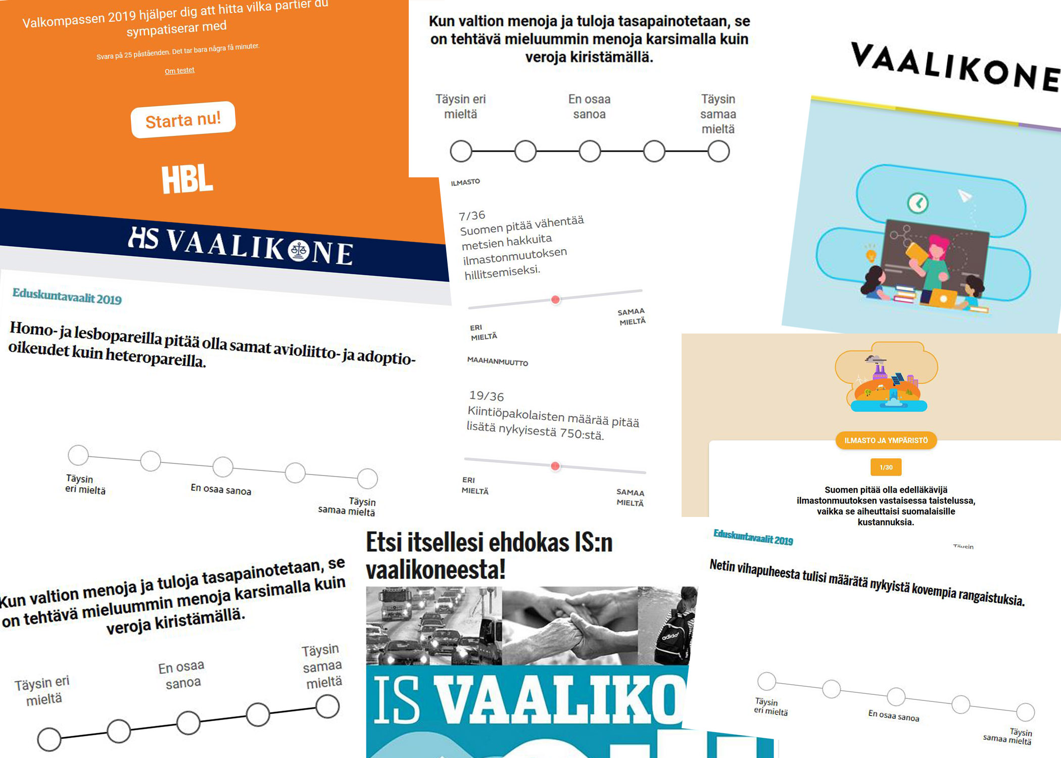 kuvakaappauksia eri medioiden vaalikoneista