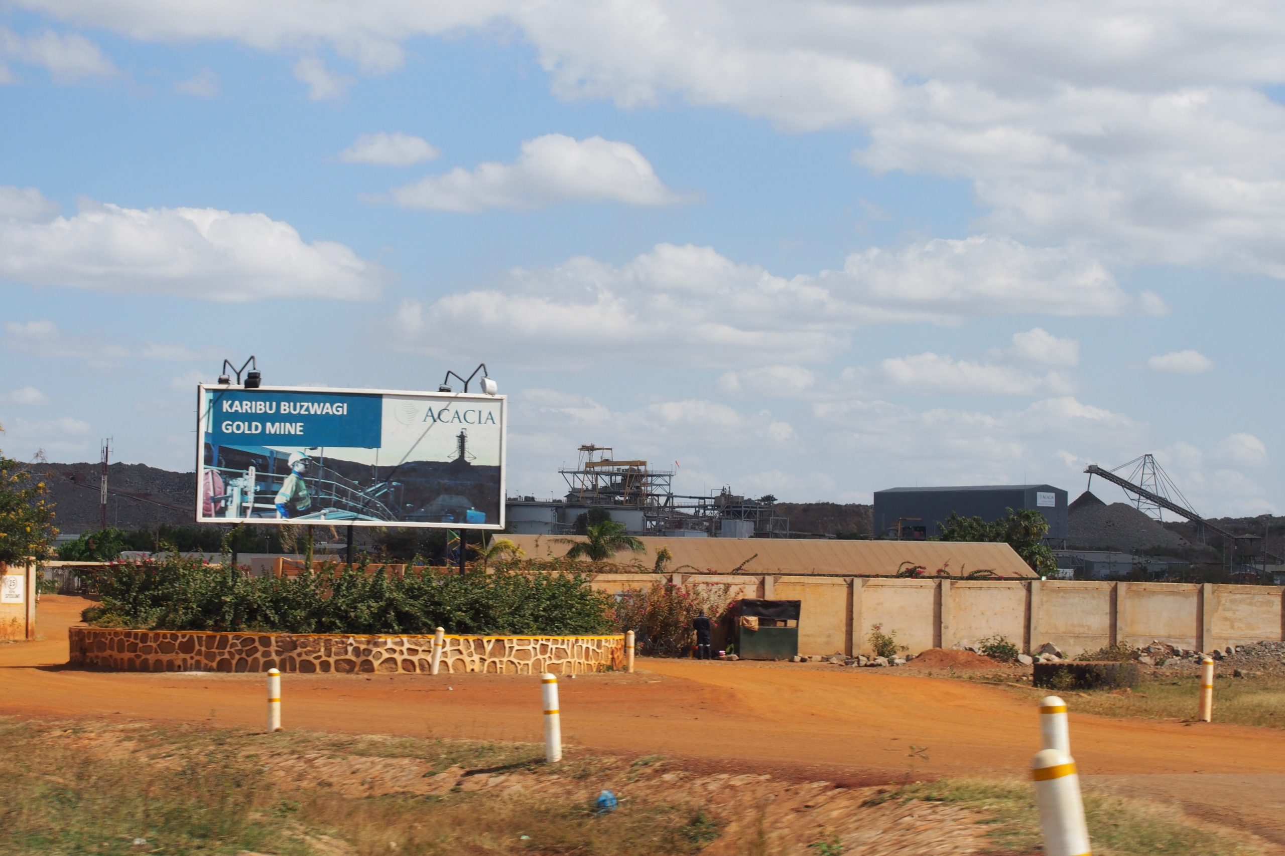 Acacia Mining company's sign and office